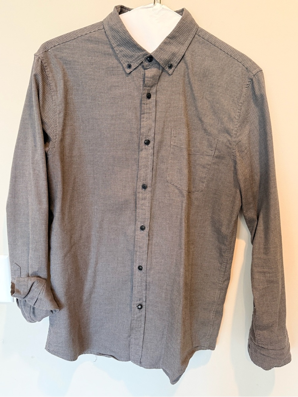 Banana Republic Men's Charcoal and Black Luxe Flannel Check Button-Down Shirt